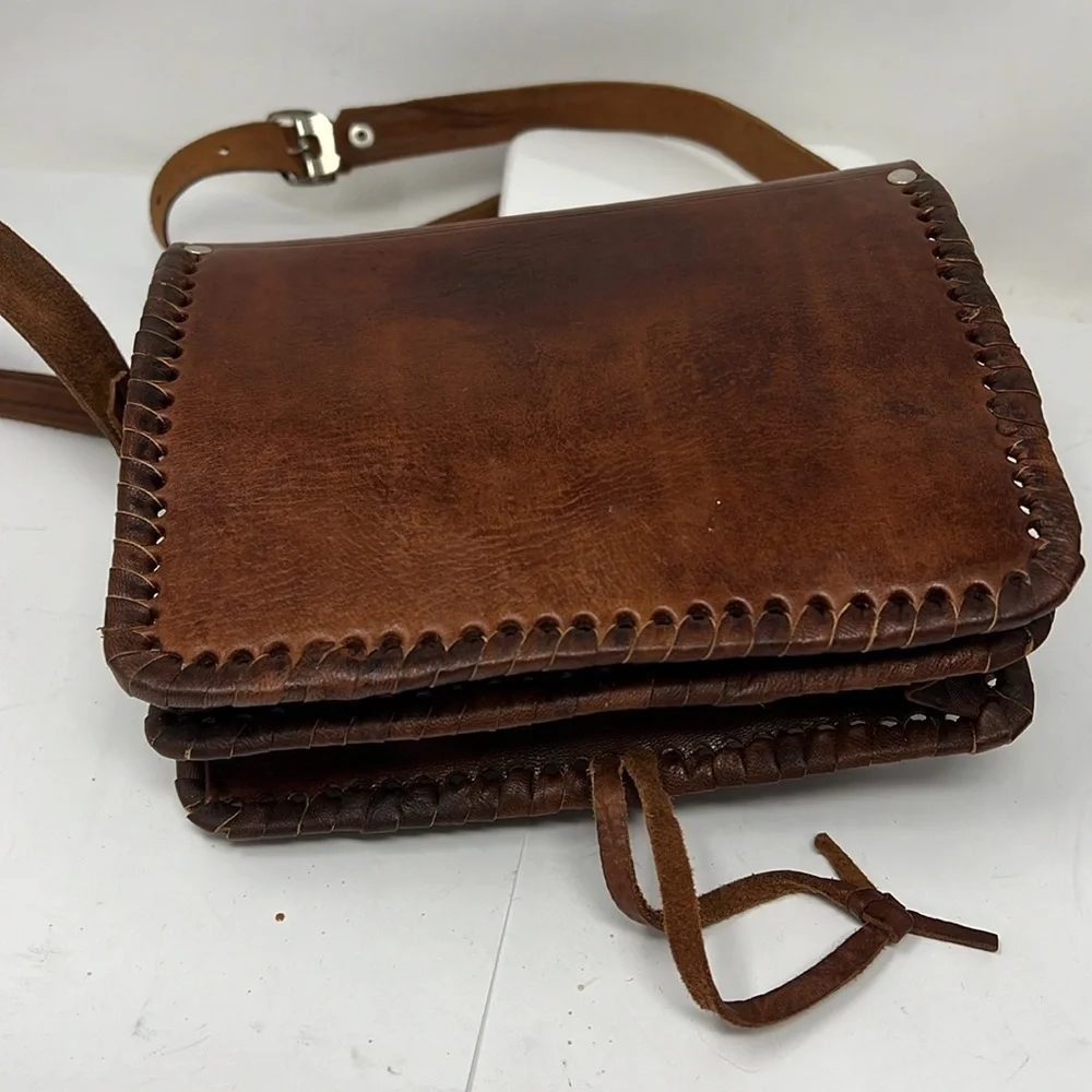 Morocco Sahara Bohemian Hand Tooled Leather Double Compartment Crossbody Bag